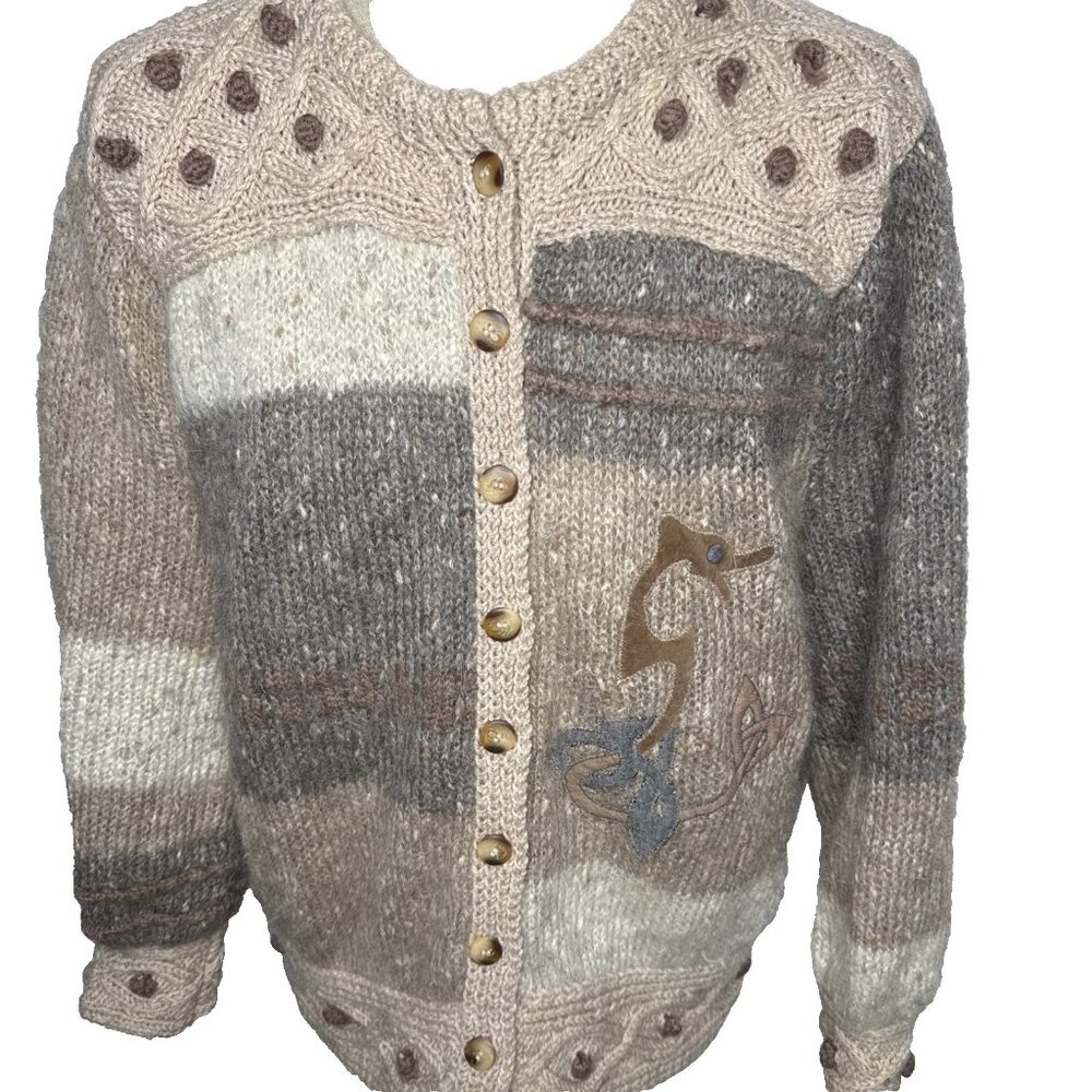 Blarney Woolen Mills Knit Cardigan Sweater Women's XL Wool Cableknit Grannycore